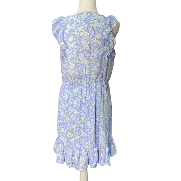 COLLECTIVE CONCEPTS | sz L Women's Blue/White Floral Ruffled Flounce Mini Dress - Picture 6 of 7